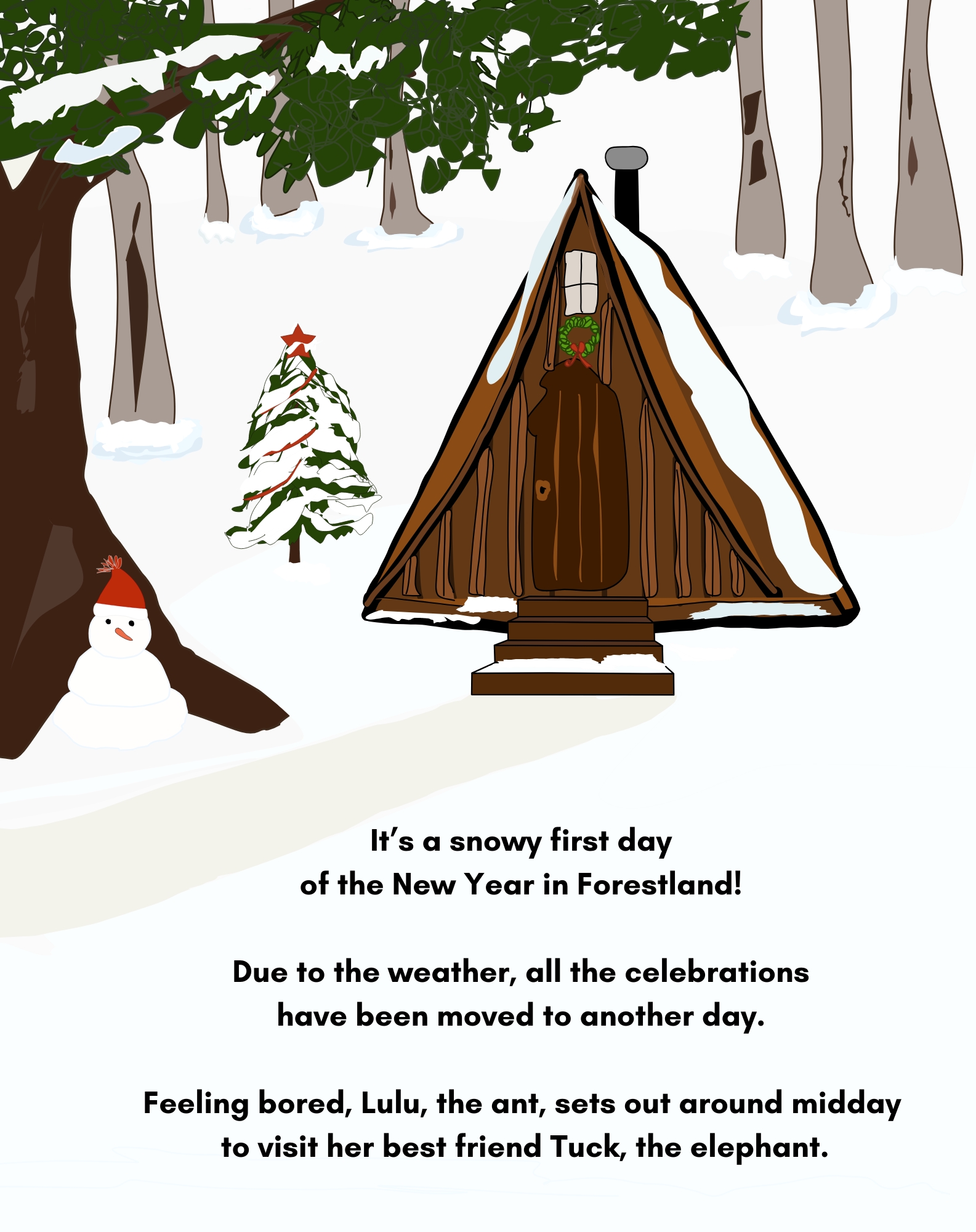 Lulu and Tuck Stories: What's Your New Year's Resolution? 6 Inside page illustration of story scene from Lulu and Tuck Stories: What's Your New Year's Resolution? by No More Blank Pages.