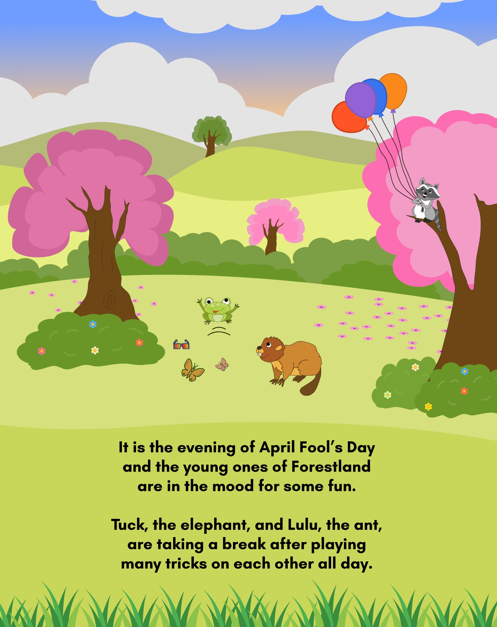 Lulu and Tuck Stories: April Fool’s Day Brings Lulu & Tuck Together 6 Inside page illustration of story scene from Lulu and Tuck Stories: April Fool’s Day Brings Lulu & Tuck Together by No More Blank Pages.